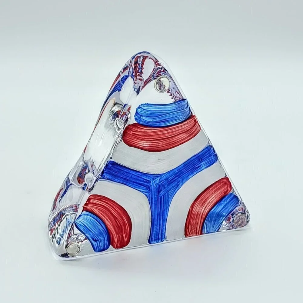 Kosta Boda Ulrica Hydman Vallien Hand-Painted Triangle Art Glass Candle Holder